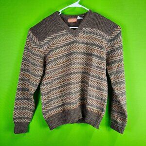 Vintage Perry Alan Brown Sweater L Ribbed Trim Made In Taiwan